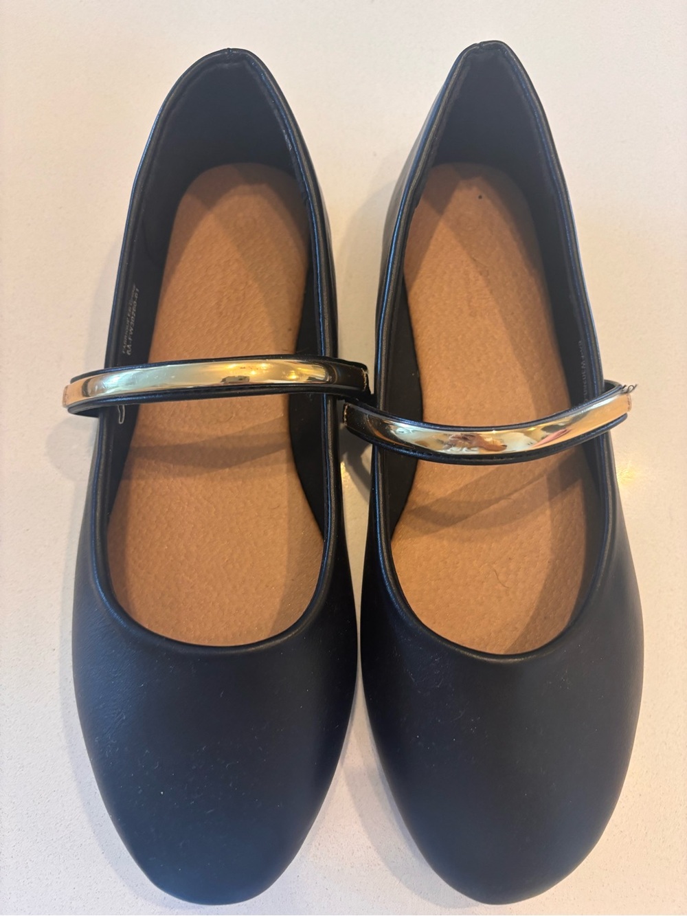 Ardene Black Mary Jane Flats with Metallic Gold Strap